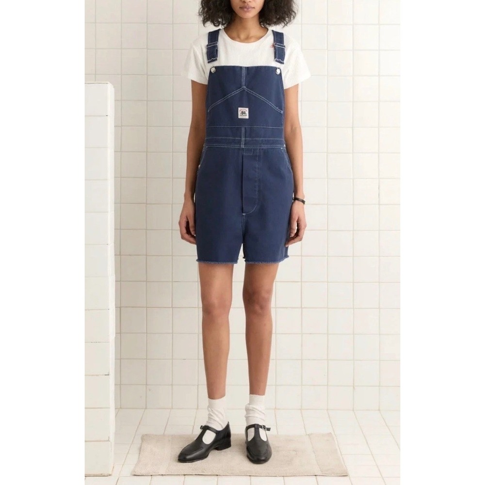Bode Knolly Brook Overall Shorts Dark Navy Cotton WRS25JS009 Womens Medium NWT